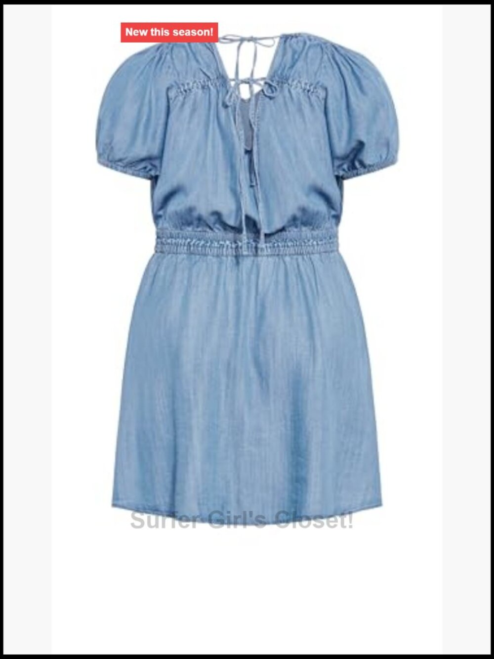 Plus Size A-Line Denim Mini Dress V-Neck Tie Back Short Sleeve - Picture 4 of 4